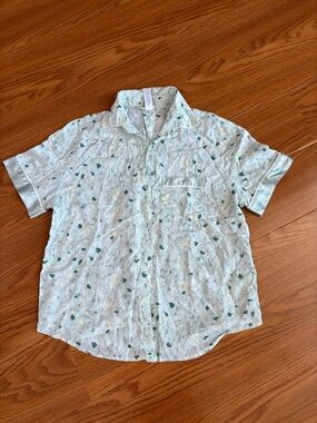 Stars Above Women’s Light Blue Printed Satin Trim Short Sleeve Pajama Top